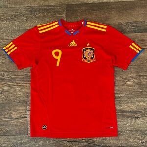 Spain 2009/2010 Home Football Shirt Torres #9 Adidas Short Sleeve Boys XL